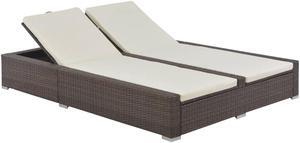 vidaXL Patio Bed Outdoor Daybed Double Chaise Lounge Bed Poly Rattan Brown