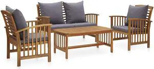 vidaXL Patio Furniture Set 4 Piece Bench Seat with Table Solid Acacia Wood