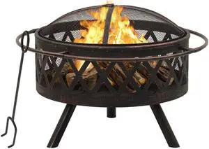 vidaXL Fire Pit Outdoor Fireplace for Camping Firebowl with Poker XXL Steel vidaXL Fire Pit Outdoor Fireplace for Camping Firebowl with Poker XXL Steel