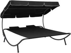 vidaXL Outdoor Double Chaise Lounge Outdoor Daybed with Canopy and Pillows Blue