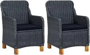 vidaXL Patio Chairs 2 Pcs Patio Dining Chair with Cushions Poly Rattan Dark Gray