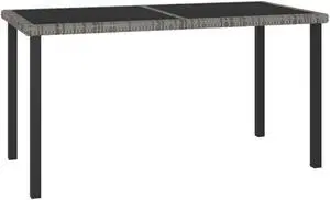 vidaXL Patio Dining Table Garden Patio Table with Glass Top PE Rattan Gray