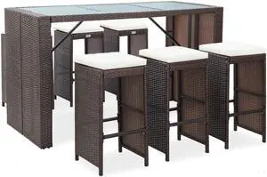 vidaXL Patio Bar Set 7 Piece Patio Bar Table and Chairs Dining Set Poly Rattan
