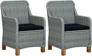 vidaXL Patio Chairs 2 Pcs Dining Chair with Cushions Poly Rattan Light Gray