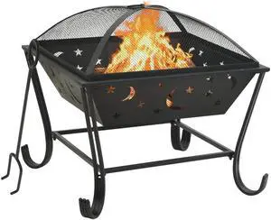 vidaXL Fire Pit Outdoor Fireplace for Camping Firebowl with Poker XXL Steel vidaXL Fire Pit Outdoor Fireplace for Camping Firebowl with Poker XXL Steel