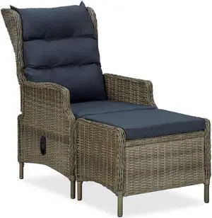 vidaXL Outdoor Recliner Chair Lounge Chair with Footstool Poly Rattan Brown