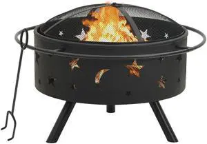 vidaXL Fire Pit Outdoor Fireplace for Camping Firebowl with Poker XXL Steel vidaXL Fire Pit Outdoor Fireplace for Camping Firebowl with Poker XXL Steel