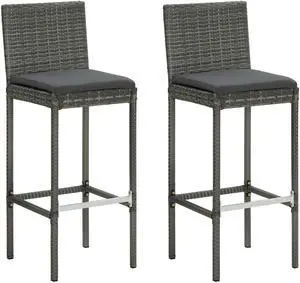 vidaXL Bar Stools Counter Height Stool with Cushion 2 Pcs Gray Poly Rattan