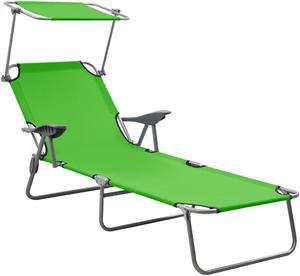 vidaXL Folding Sun Lounger Sunbed Pool Lounge Chair with Canopy Steel Green