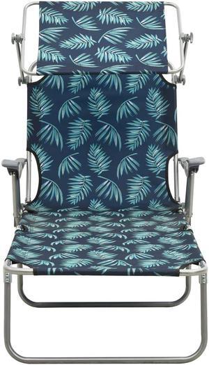 vidaXL Sun Lounger with Canopy Steel Leaf Print