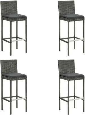 vidaXL Bar Stools Counter Height Stool with Cushions 4 Pcs Gray Poly Rattan