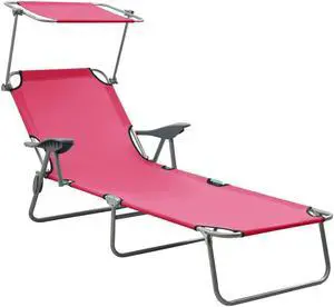 vidaXL Sun Lounger with Canopy Steel Pink vidaXL Sun Lounger with Canopy Steel Pink