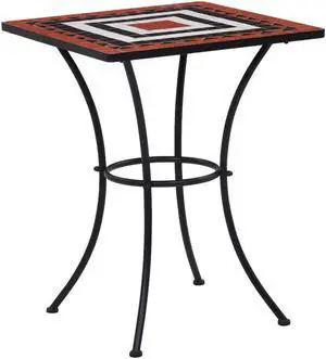 vidaXL Mosaic Table Outdoor Side Table Garden Table Ceramic Terracotta and White