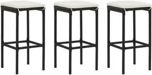 vidaXL Bar Stools Counter Height Stool with Cushion 2 Pcs Gray Poly Rattan