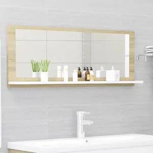 vidaXL Mirror Wall Mounted Bath Mirror White and Sonoma Oak Engineered Wood vidaXL Mirror Wall Mounted Bath Mirror White and Sonoma Oak Engineered Wood
