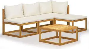 vidaXL Patio Lounge Set 5 Piece Sofa with Cushion Cream Solid Acacia Wood