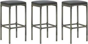 vidaXL Bar Stools with Cushions 3 pcs Gray Poly Rattan