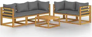 vidaXL Patio Lounge Set 6 Piece Sectional Sofa with Cushion Solid Acacia Wood