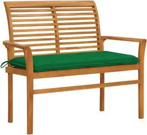 vidaXL Outdoor Patio Bench Garden Bench with Green Cushion Solid Wood Teak