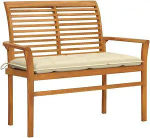 vidaXL Outdoor Patio Bench Garden Bench with Cream White Cushion Solid Wood Teak