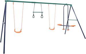 vidaXL Swing Set Swing Chairs with 4 Seats and Gymnastic Rings for Outdoor Patio