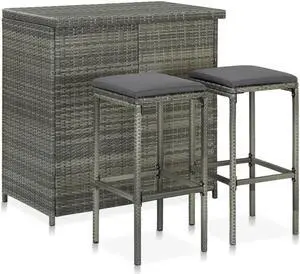 vidaXL Bar Set 3 Piece High Top Counter Height Table Set Poly Rattan Gray vidaXL Bar Set 3 Piece High Top Counter Height Table Set Poly Rattan Gray