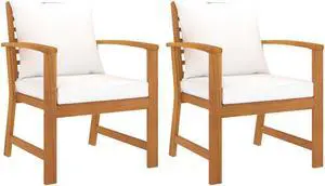 vidaXL 2x Solid Acacia Wood Patio Chair with Cream Cushions Garden Seating