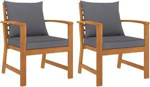 vidaXL Patio Chairs 2 Pcs Dining Chair with Dark Gray Cushion Solid Wood Acacia
