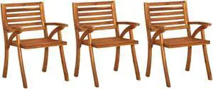 vidaXL Patio Chairs 3 Pcs Patio Dining Chair with Armrest Solid Wood Acacia
