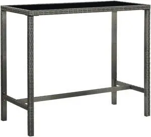 vidaXL Patio Bar Table Gray 51.2"x23.6"x43.3" Poly Rattan and Glass