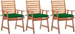 vidaXL Patio Dining Chairs 3 Pcs Outdoor Chair with Cushions Solid Wood Acacia