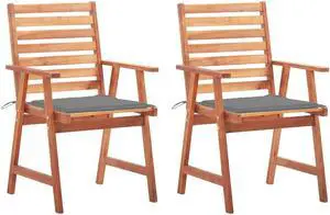 vidaXL Patio Dining Chairs 2 Pcs Outdoor Chair with Cushions Solid Wood Acacia