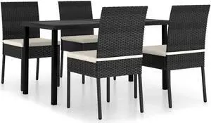 vidaXL Patio Dining Set 5 Piece Dining Table and Chairs Poly Rattan Black