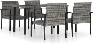 vidaXL Patio Dining Set 7 Piece Outdoor Table and Chair Set Poly Rattan Gray