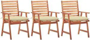 vidaXL Patio Dining Chairs 3 Pcs Outdoor Chair with Cushions Solid Wood Acacia