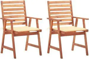vidaXL Patio Dining Chairs 2 Pcs Outdoor Chair with Cushions Solid Wood Acacia
