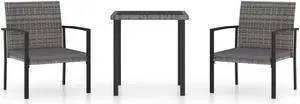 vidaXL Patio Dining Set 3 Piece Outdoor Table and Chair Set Poly Rattan Gray