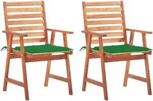 vidaXL Patio Dining Chairs 2 Pcs Outdoor Chair with Cushions Solid Wood Acacia