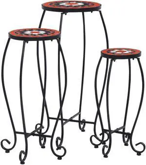 vidaXL Plant Table 3 Pcs Flower Pot Stand for Patio Terracotta and White Ceramic vidaXL Plant Table 3 Pcs Flower Pot Stand for Patio Terracotta and White Ceramic
