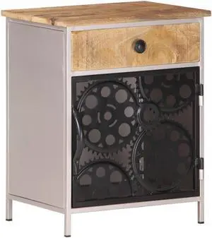 vidaXL Cabinet End Table with Real Bicycle Chain Wheel Design Rough Mango Wood