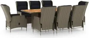 vidaXL Patio Dining Set 9 Piece Table Chair with Cushions Poly Rattan Brown