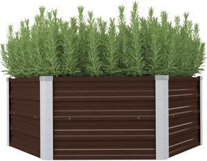 vidaXL Raised Garden Bed Brown Galvanized Steel Planter Flower Box Outdoor
