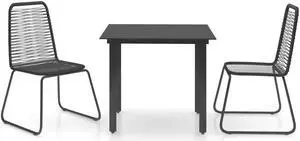 vidaXL Patio Dining Set 3 Piece Outdoor Table and Chairs PVC Rattan Black