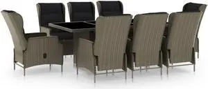 vidaXL Patio Dining Set 9 Piece Table Chair with Cushions Poly Rattan Brown