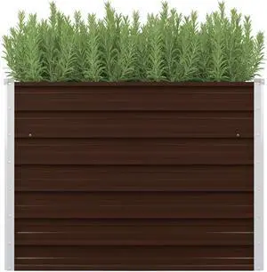 vidaXL Raised Garden Bed Patio Raised Flower Bed Galvanized Steel Planter Brown