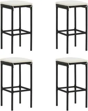 vidaXL Bar Stools Counter Height Stool with Cushions 4 Pcs Black Poly Rattan vidaXL Bar Stools Counter Height Stool with Cushions 4 Pcs Black Poly Rattan