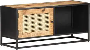 vidaXL TV Cabinet 35.4"x11.8"x15.7" Rough Mango Wood and Natural Cane