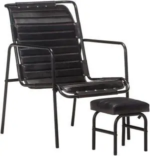 vidaXL Armchair Accent Relaxing Armchair with a Footrest Black Real Leather