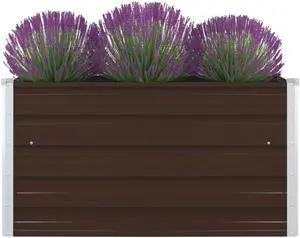 vidaXL Raised Garden Bed Galvanized Steel Brown Planter Flower Box Outdoor
