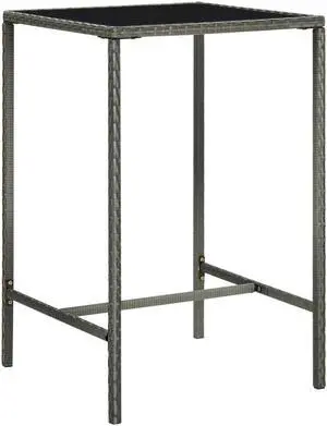 vidaXL Patio Bar Table Outdoor Pub Counter Table with Glass Top PE Rattan Gray